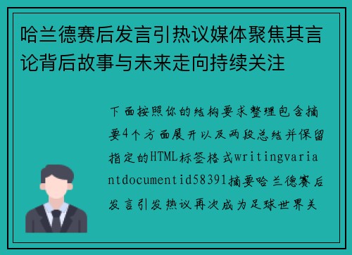 哈兰德赛后发言引热议媒体聚焦其言论背后故事与未来走向持续关注